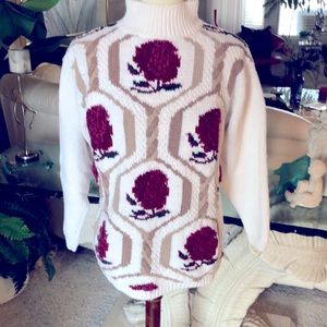 SZ S SWEATER BY CHRYSANTHEME. 53% RAMIE 45% COTTON 4% OTHER KNIT BY HAND